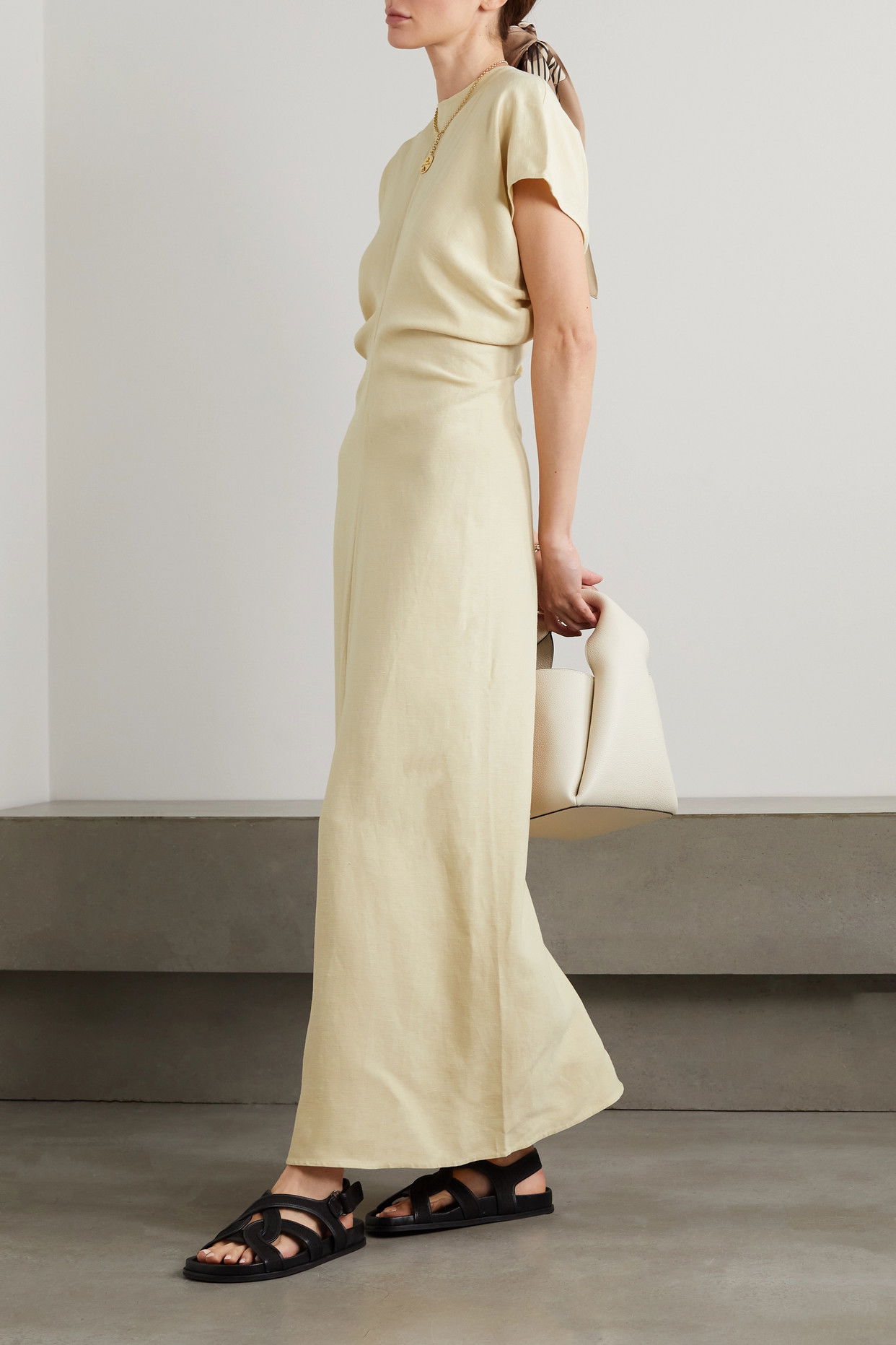 TOTEME Gathered Linen-Blend Maxi Dress | endource