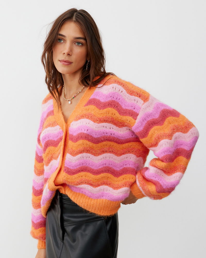 OLIVER BONAS Wavy Stripe Stitch Knitted Cardigan endource