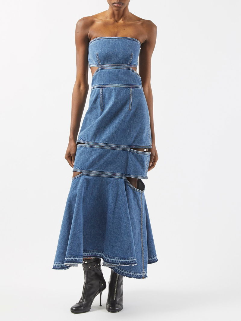 alexander mcqueen denim dress Short Sleeved Dont miss the leather logo patch typically reserved for jeans at the reverse. Organic Blue Denim Dress |