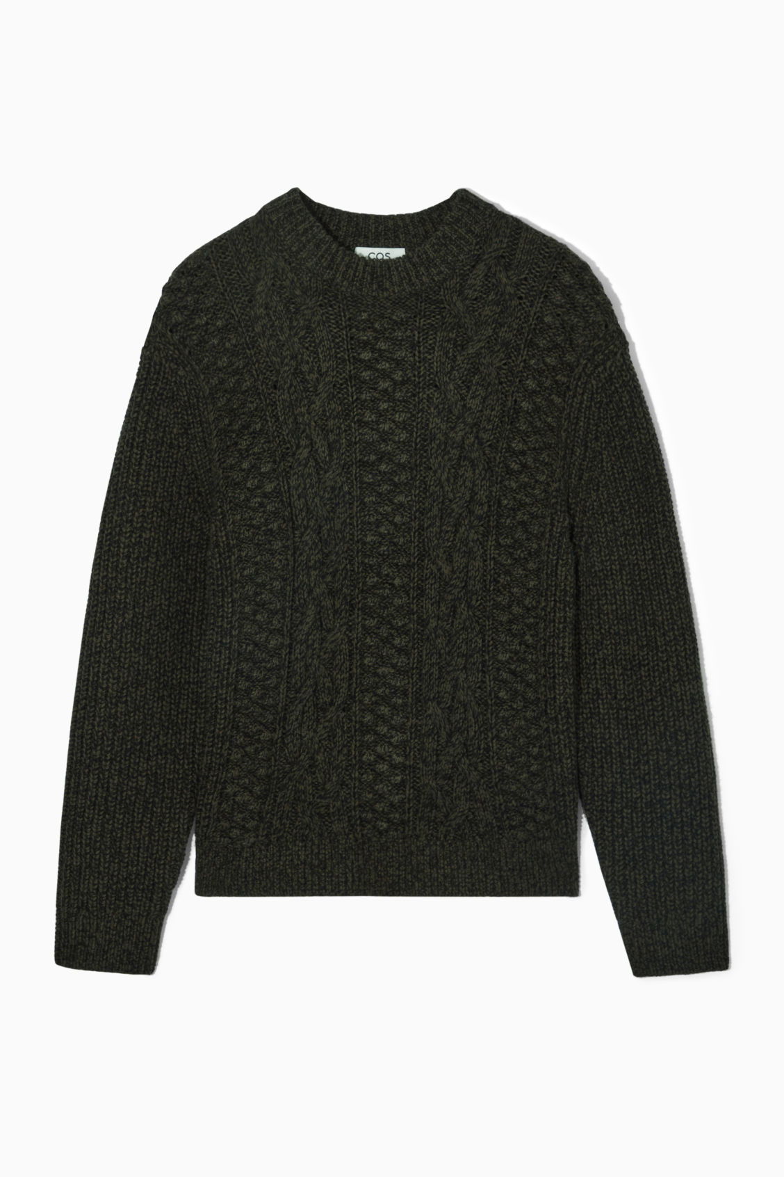 COS Cable-Knit Wool Jumper in DARK GREEN | Endource