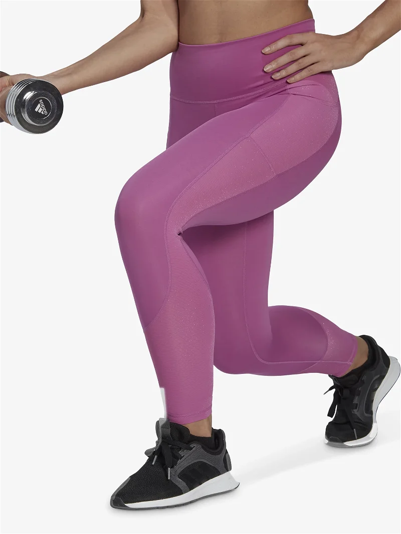 ADIDAS Optime Training Shiny Full Length Gym Leggings in Purple
