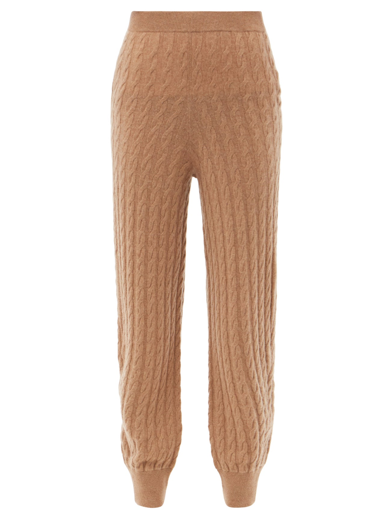 Toteme Cable Knit Cashmere Track Pants In Camel Endource