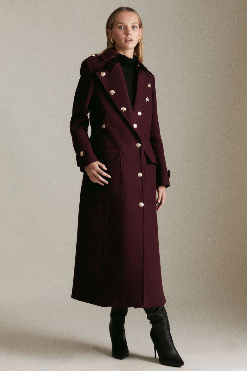 burgundy military coat