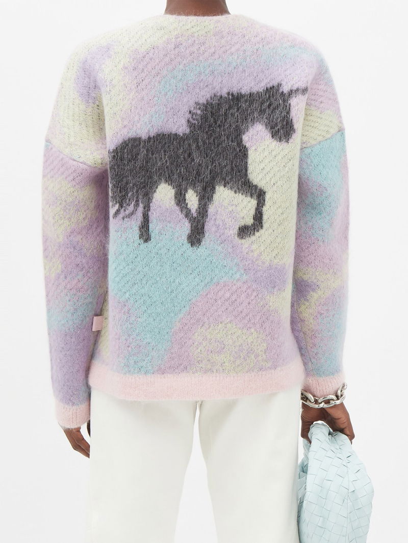 LOEWE Unicorn-Jacquard Tie-Dyed Mohair-Blend Cardigan | endource