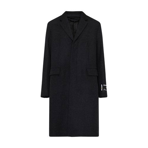 ACNE STUDIOS Knee Length Wool Coat in Dark Grey Melange | Endource