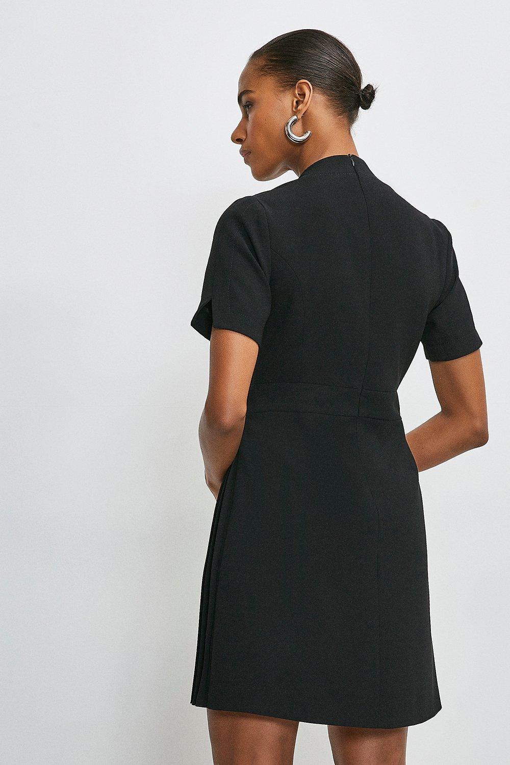 KAREN MILLEN Tailored Military Pleat Notch Neck Wrap Mini Dress | endource