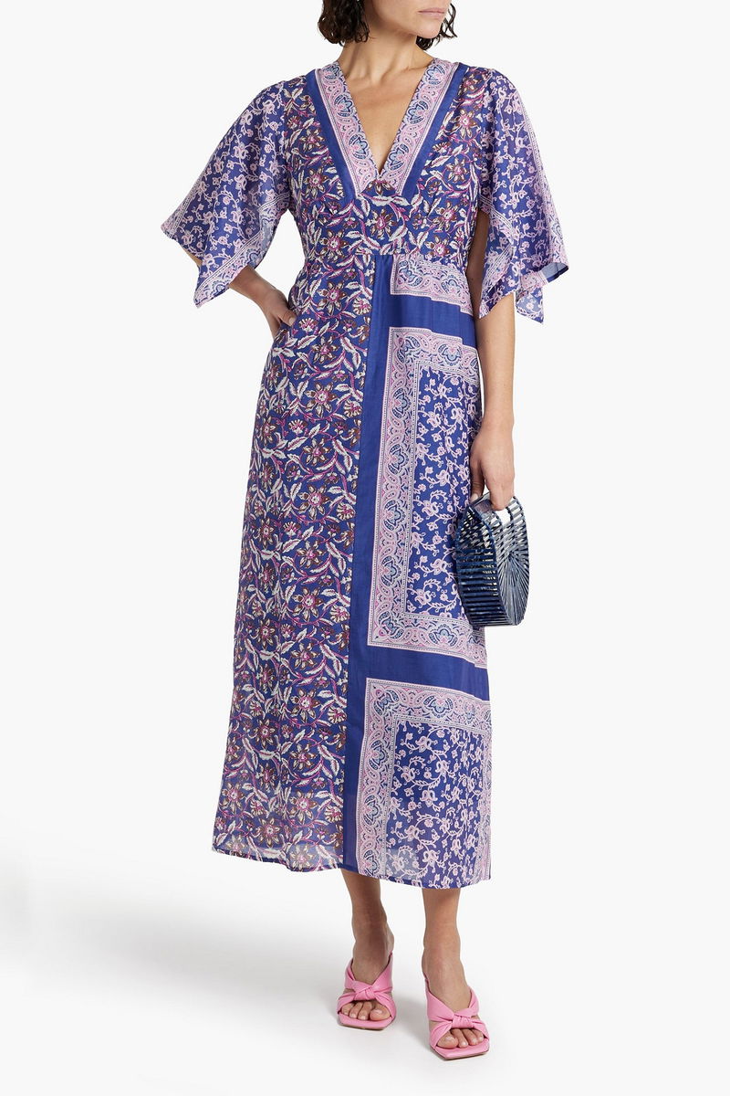 ANTIK BATIK Ilona Printed Cotton And Silk Blend Voile Midi Dress In antik-batik-ilona-printed-cotton-and-silk-blend-voile-midi-dress-in