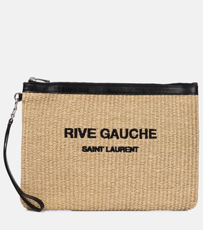 Saint Laurent Rive Gauche Emroidered Raffia Tote Bag Beige in