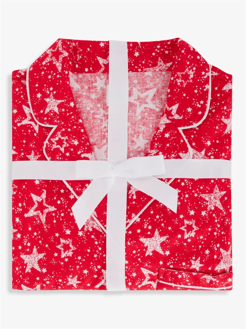 John Lewis Family Star Shirt Pyjama Set, Red, 8