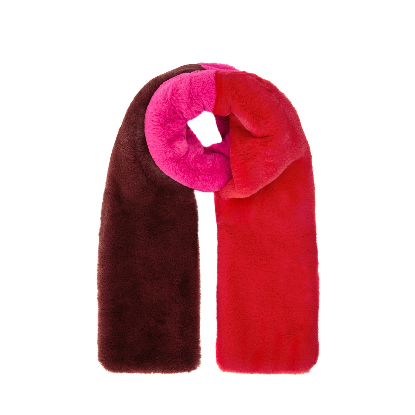 Warehouse Premium Colourblock Faux Fur Scarf in Red