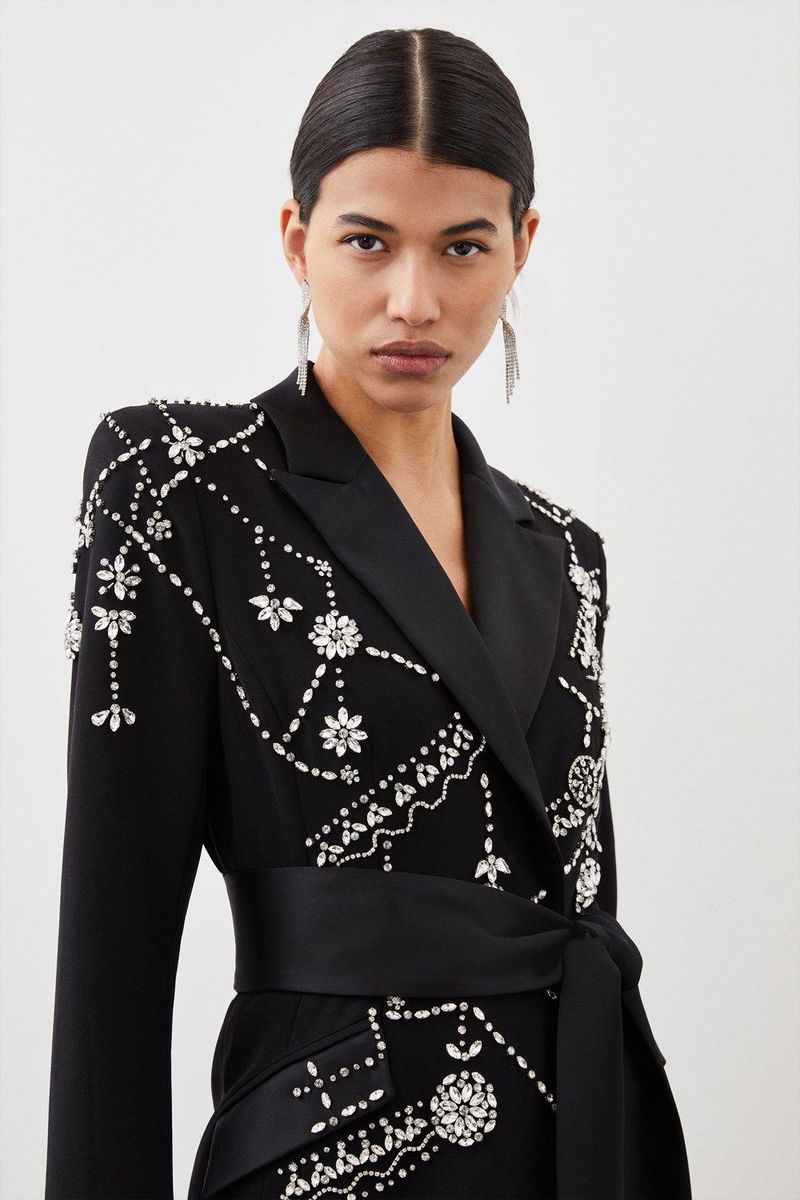 Karen Millen Black Silk Blazer Dress KAREN MILLEN Crystal