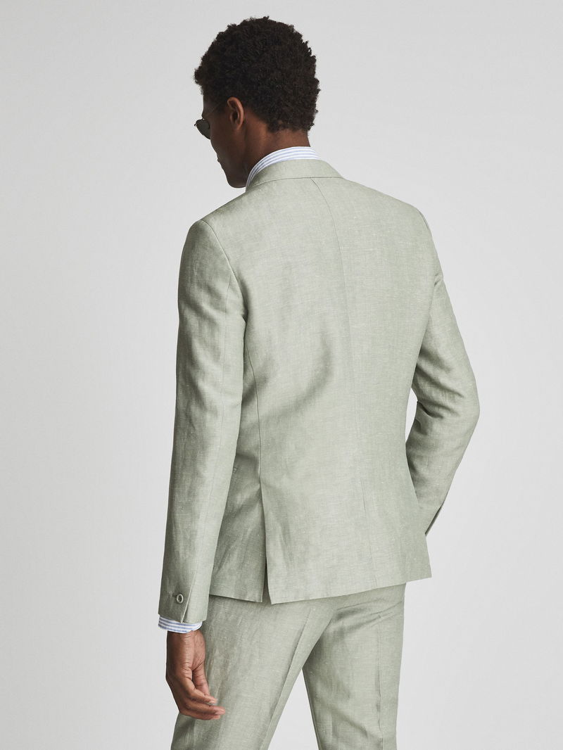 REISS Sage Hue Double Breasted Linen Blend Blazer | endource