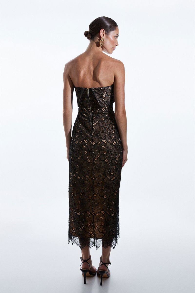 knee length dresses for ladies Lace Bandeau Midi Dress – InTheStyle main image 0
