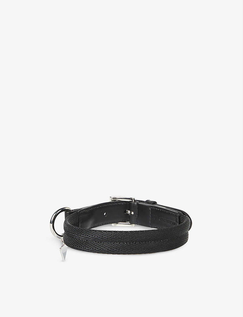 Brushed Leather Dog Collar in Black - Prada
