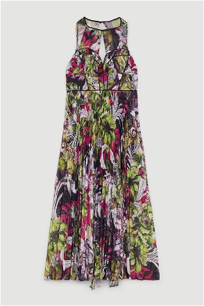 KAREN MILLEN Tall Corset Detail Floral Pleated Dress in Multi