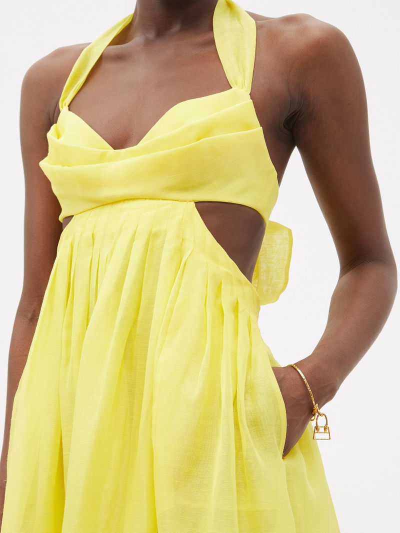 ZIMMERMANN Botanica Halterneck Linen-Blend Midi Dress in Yellow