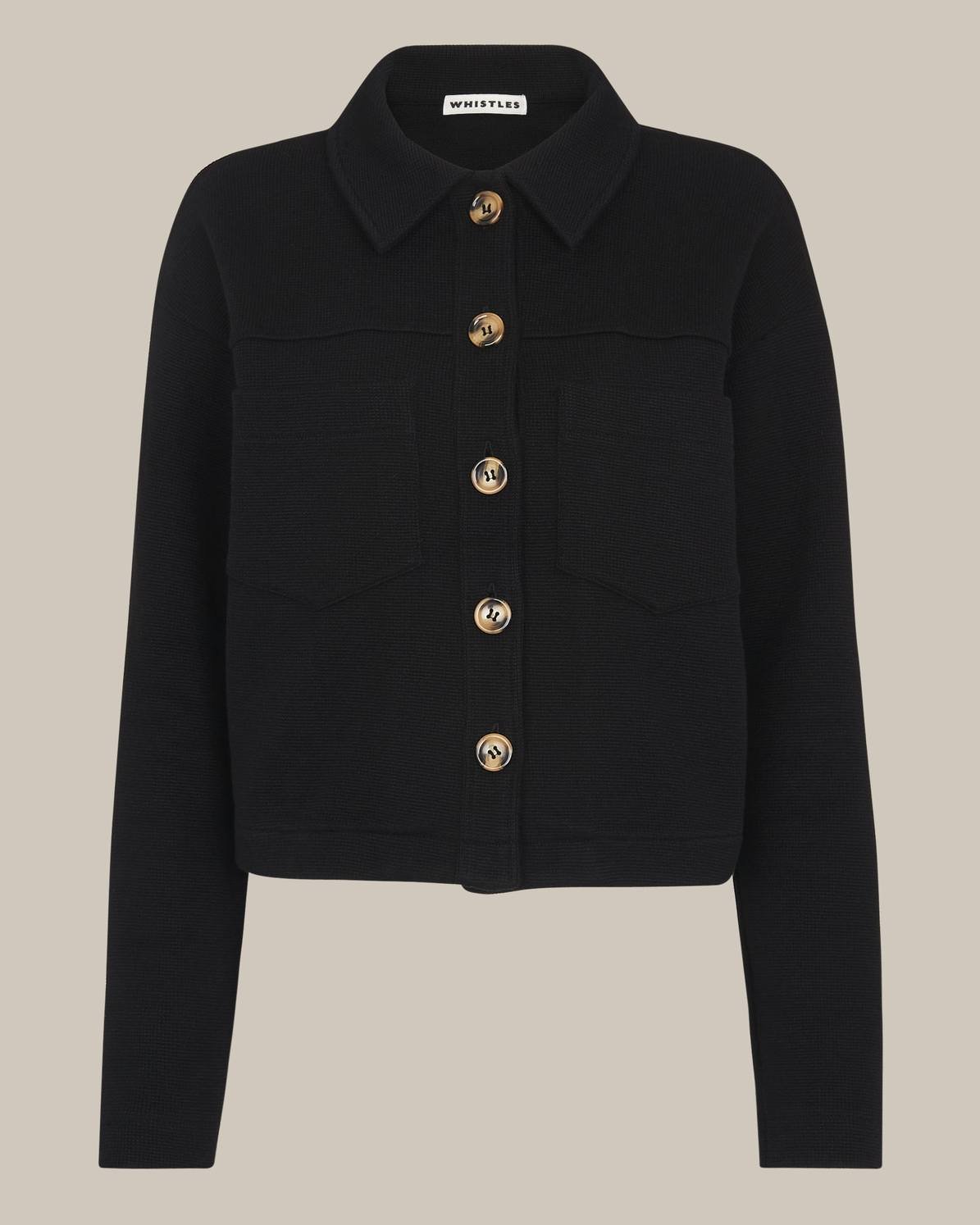 WHISTLES Utility Jersey Jacket in Black | Endource