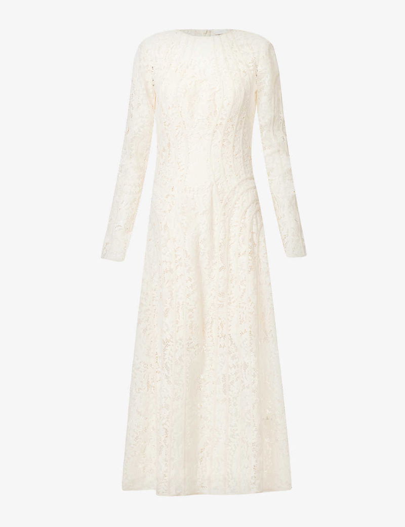 ZIMMERMANN Devi Floral Lace Midi Dress in CREAM | Endource