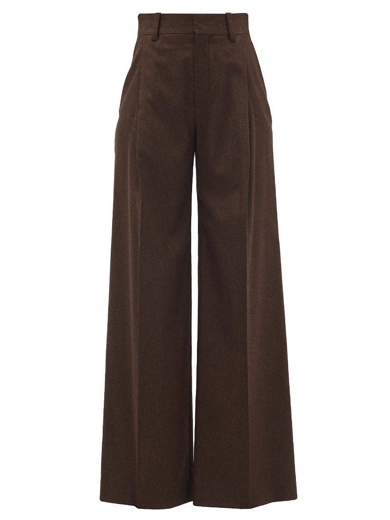 CHLOÉ High-Rise Wool-Blend Wide-Leg Trousers in Dark brown | Endource