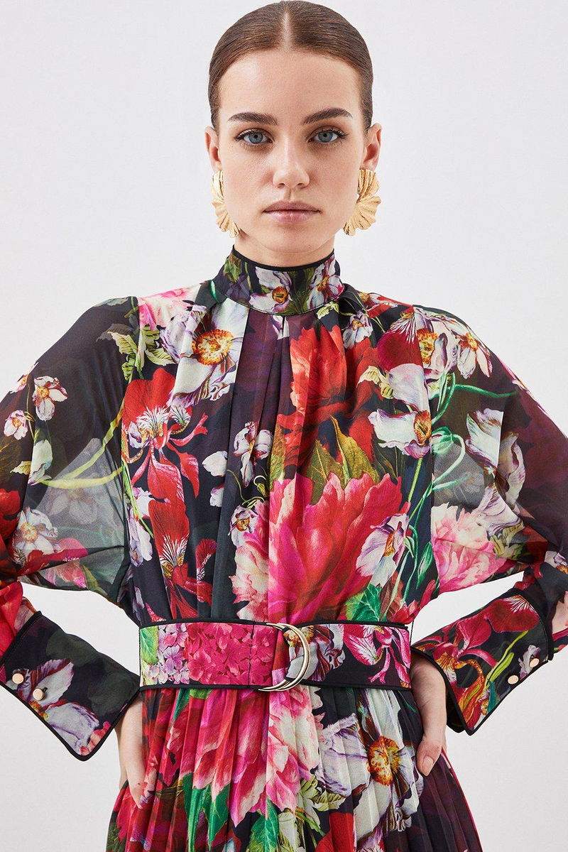 KAREN MILLEN Petite Garden Floral Pleated Maxi Dress in