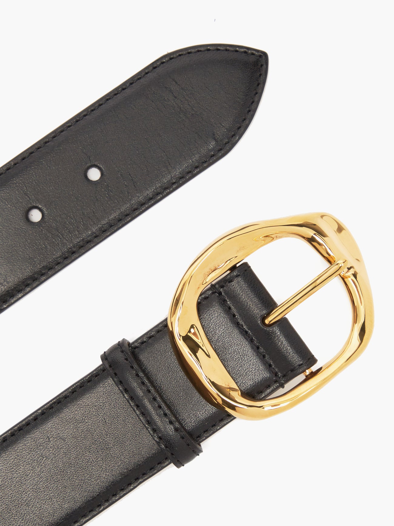 Alexander McQueen Black Leather Belt with Gold Signature Buckle MCQUEEN T-Bar leather skinny belt | NET-A-PORTER main image 2