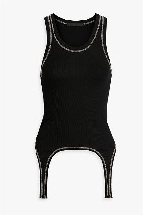 SAINT LAURENT YSL-Embroidered Ribbed Cotton-Jersey Tank Top