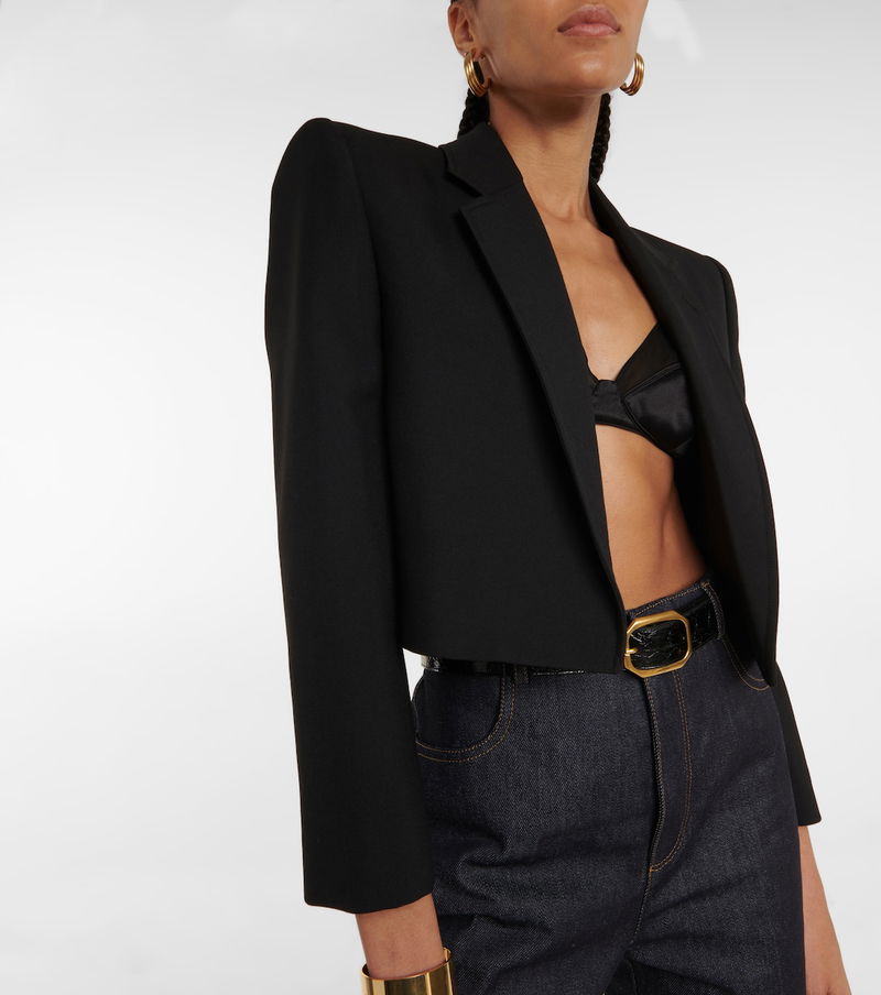 SAINT LAURENT Cropped Virgin Wool Gabardine Jacket endource