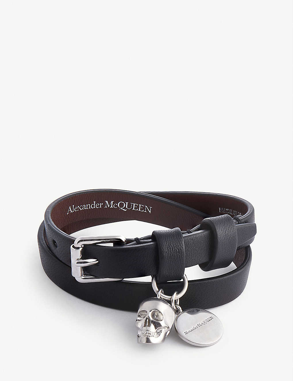 ALEXANDER MCQUEEN Skull-Charm Double-Wrap Leather Bracelet endource