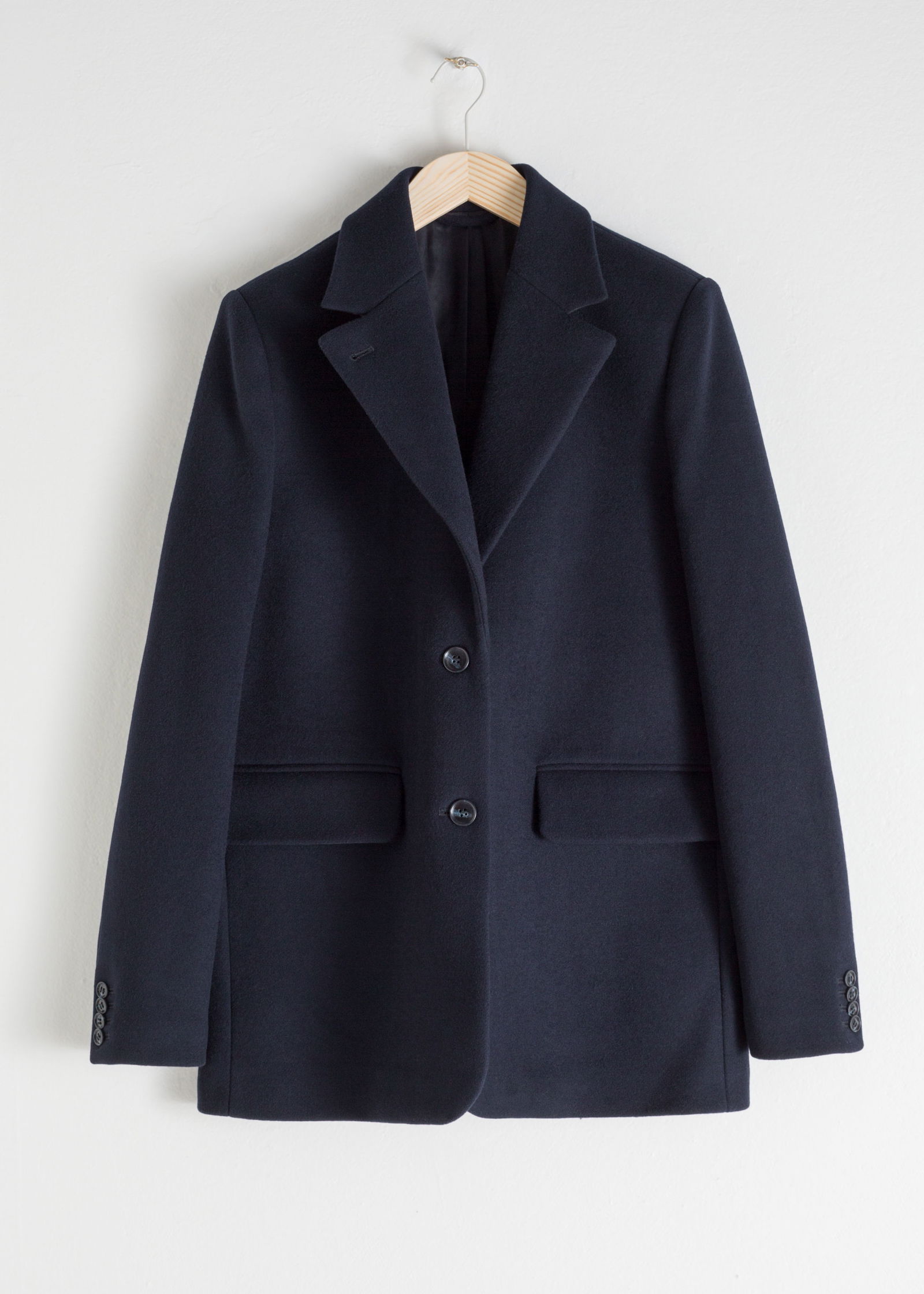  OTHER STORIES Wool Blend Oversized Blazer in Navy