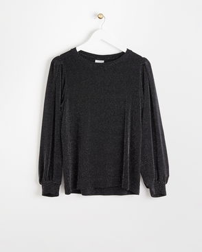 HUSH Una Sparkle Long Sleeve Top in Black