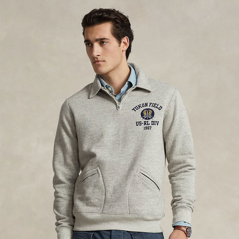 POLO RALPH LAUREN Fleece Collared Quarter-Zip Sweatshirt in Grey | Endource