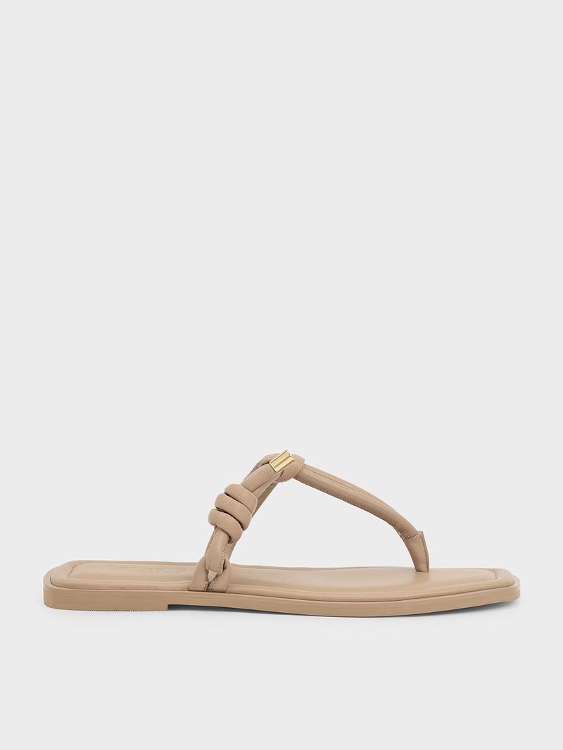 CHARLES KEITH Leather Knotted Tubular Strap Thong Sandals endource