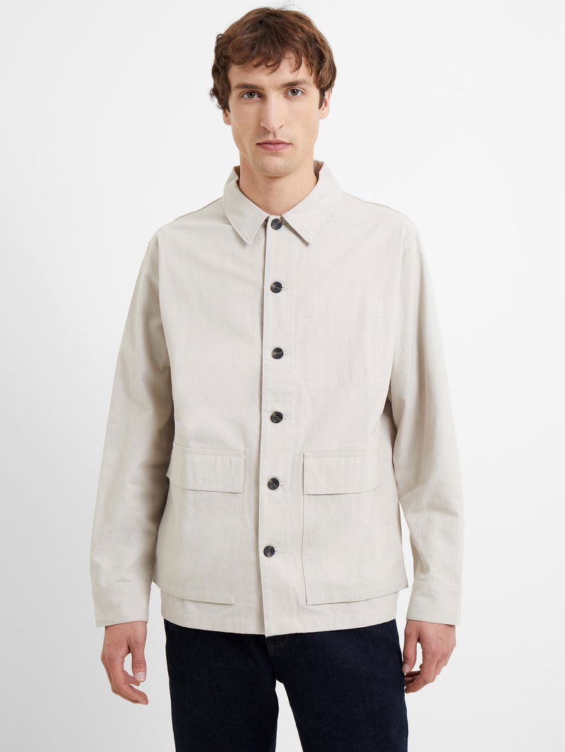 FRENCH CONNECTION Cotton Herringbone Chore Overshirt in Moonstruck ...