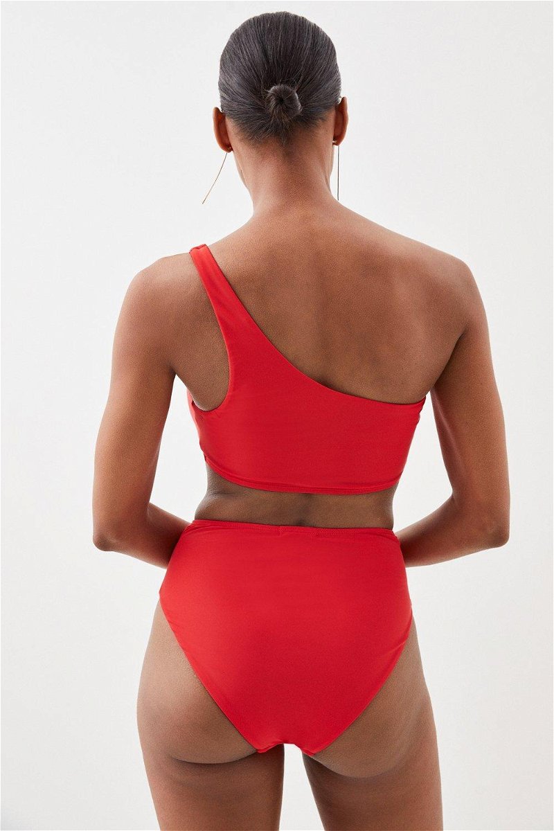 KAREN MILLEN Chain Detail One Shoulder Bikini Top in Red