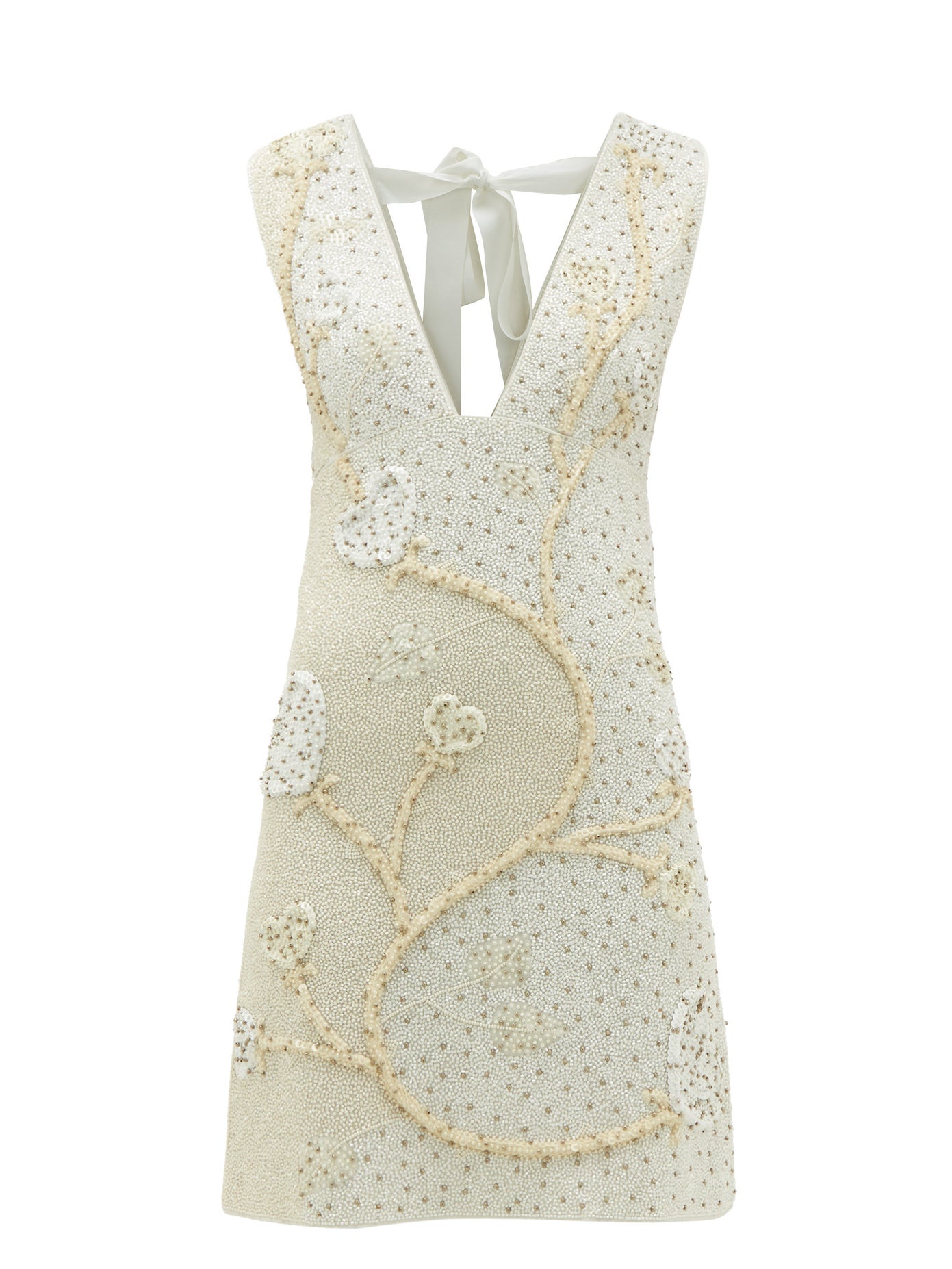 GANNI Tie-Back Floral Beaded-Crepe Mini Dress | endource GANNI Tie-Back Floral Beaded-Crepe Mini Dress | endource