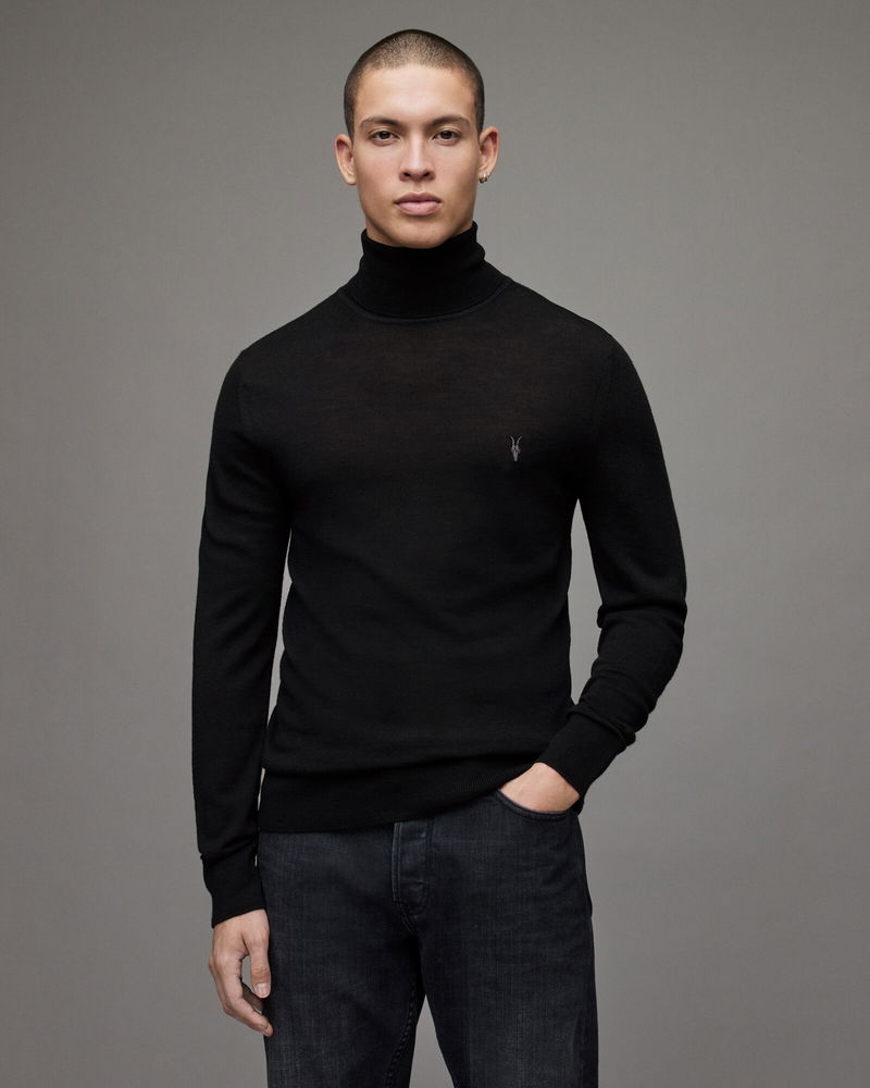 ALLSAINTS Mode Merino Roll Neck Jumper in Black | Endource