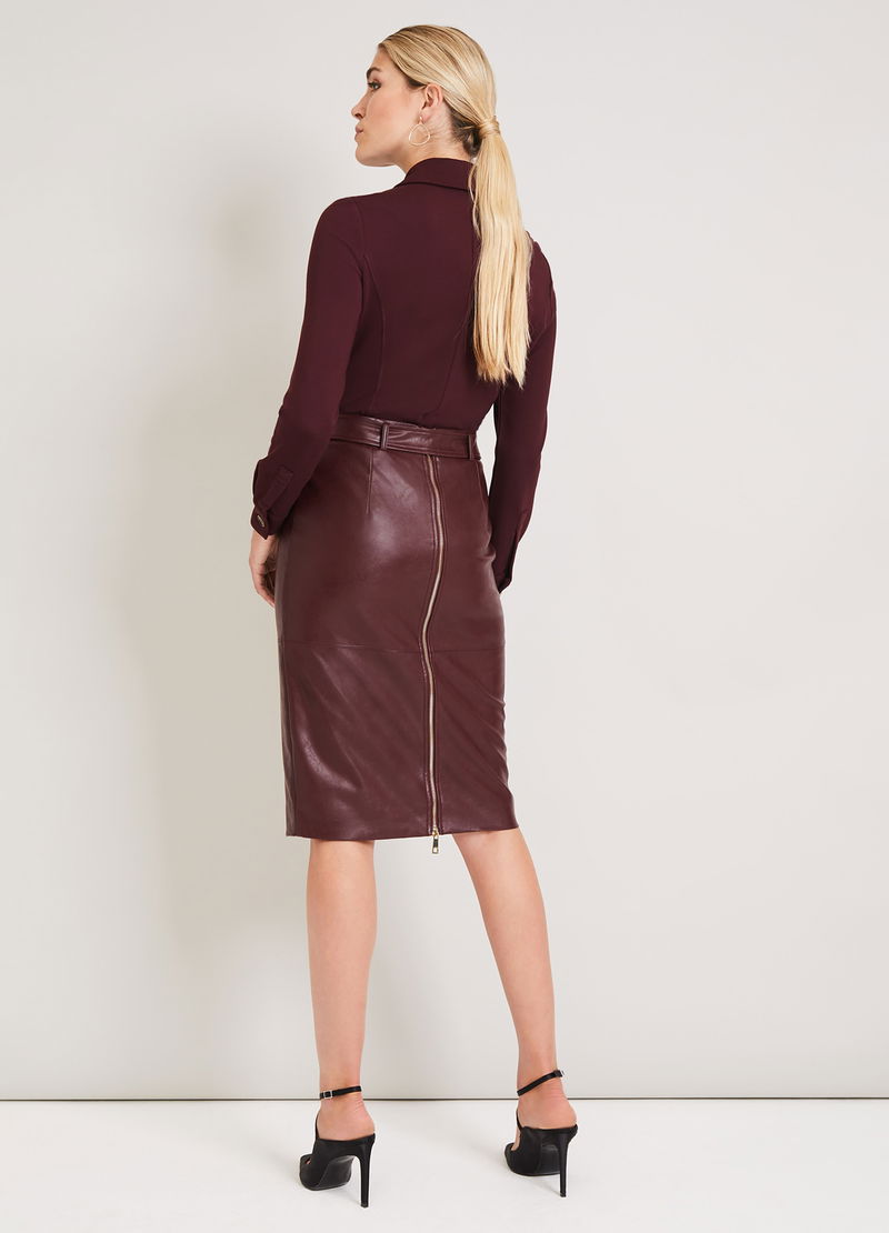 PHASE EIGHT Maeve Faux Leather Skirt in Port