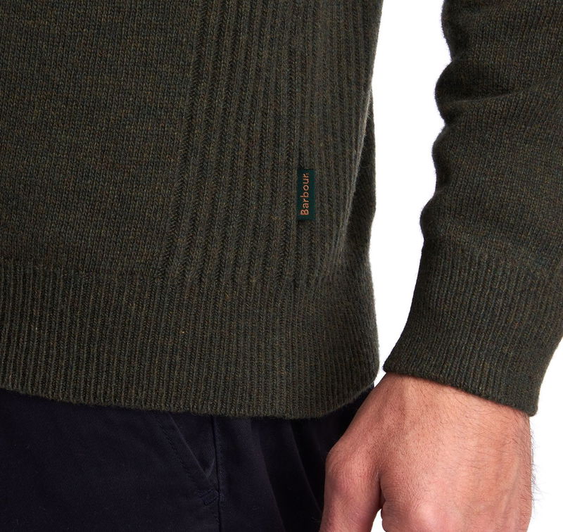 Olive green ribbed wool sweater with Barbour branding