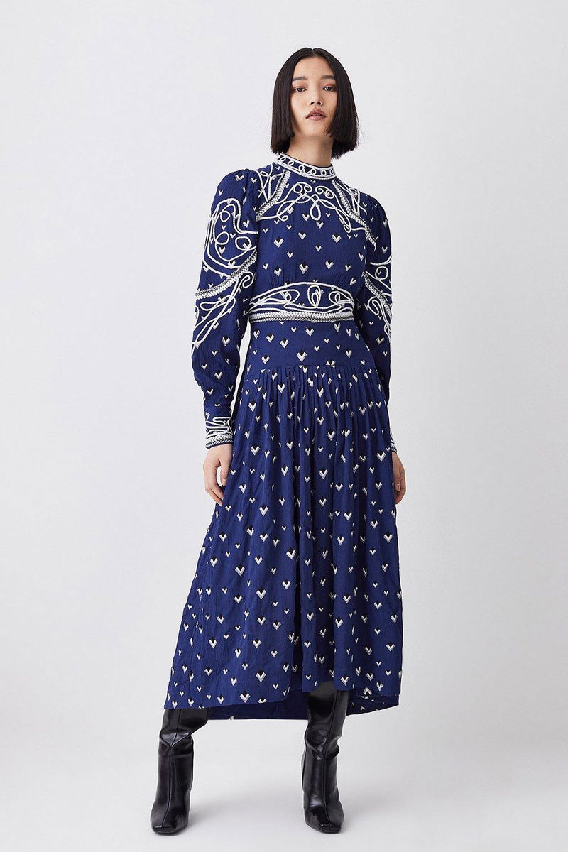 Cornelli Embroidered Knit Dress KAREN MILLEN Tall Embroidered Cornelli Tape  Woven Dress Endource