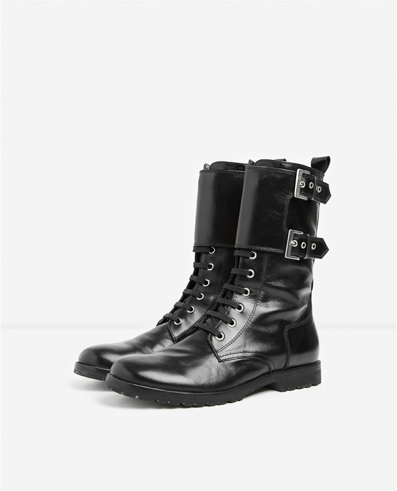 Dune Phyllis Leather Double Buckle Lace Up Boots, Black at John Lewis &  Partners