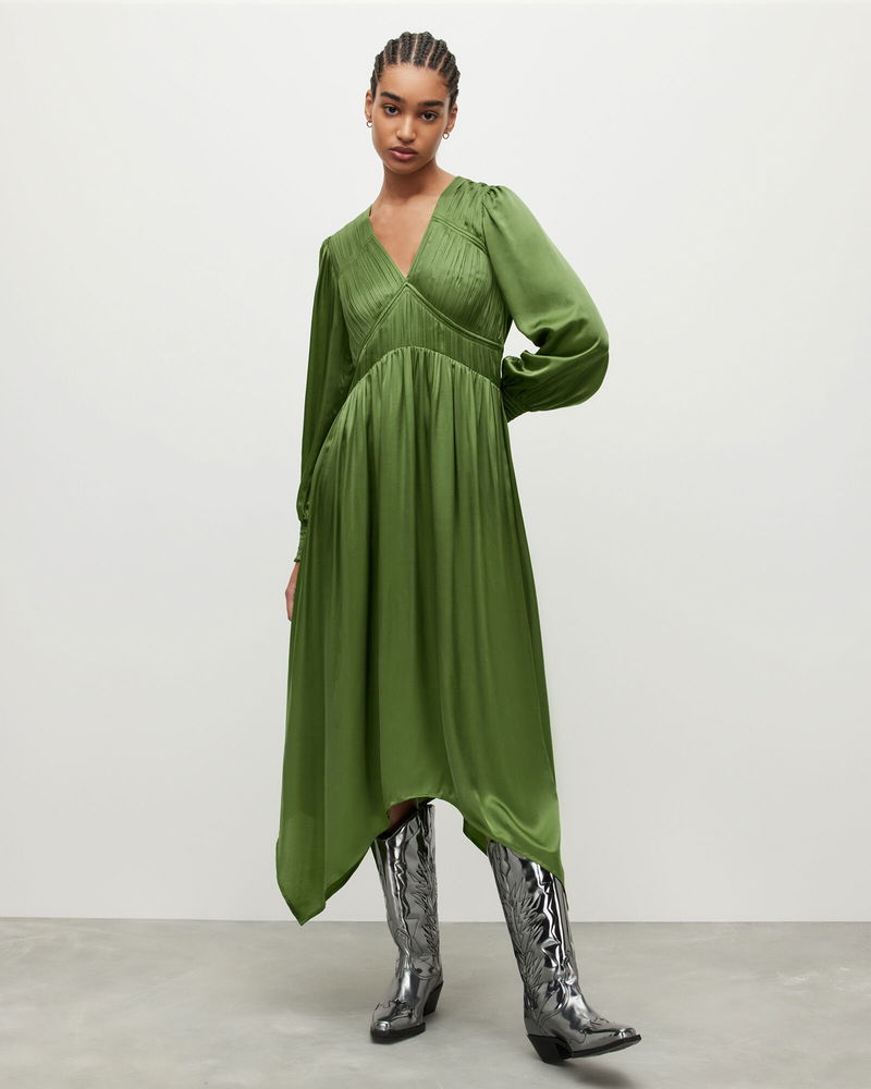 ALLSAINTS Estelle Silk Blend Asymmetric Midi Dress | endource