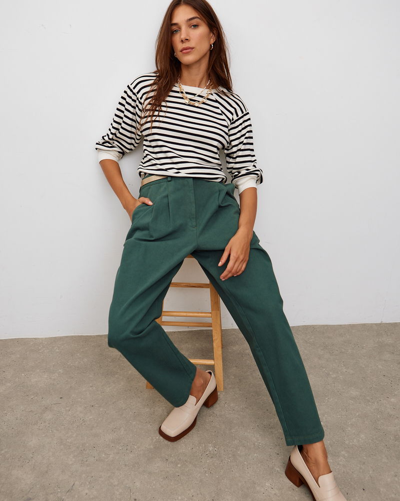 OLIVER BONAS Herringbone Peg Trousers in Green | Endource