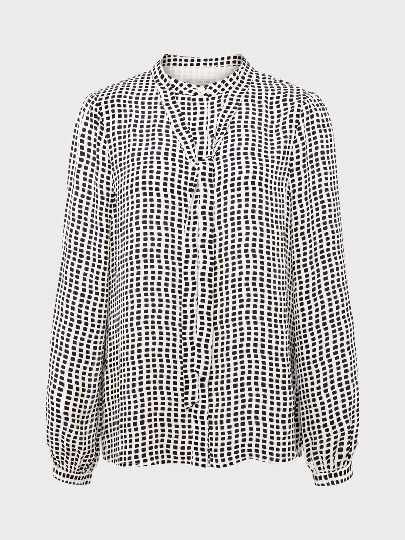 HOBBS Arabella Spot Tie Front Blouse in Ivory/Multi | Endource