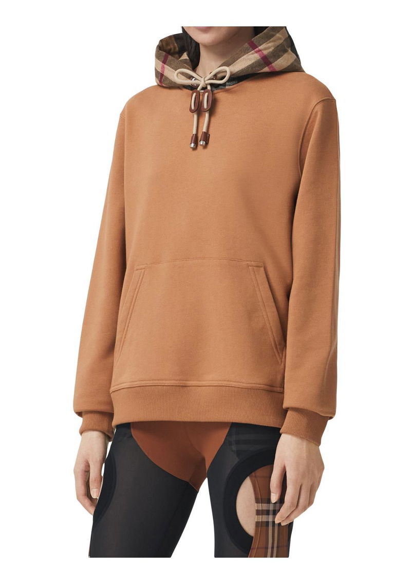 BURBERRY Check Hood Cotton Oversized Hoodie endource