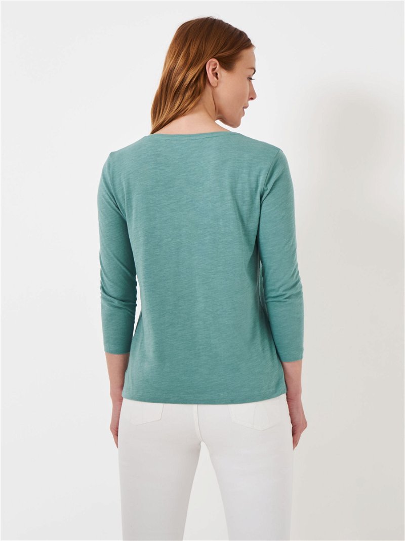 CREW CLOTHING 3/4 Sleeve Perfect Cotton Slub T-Shirt in Teal