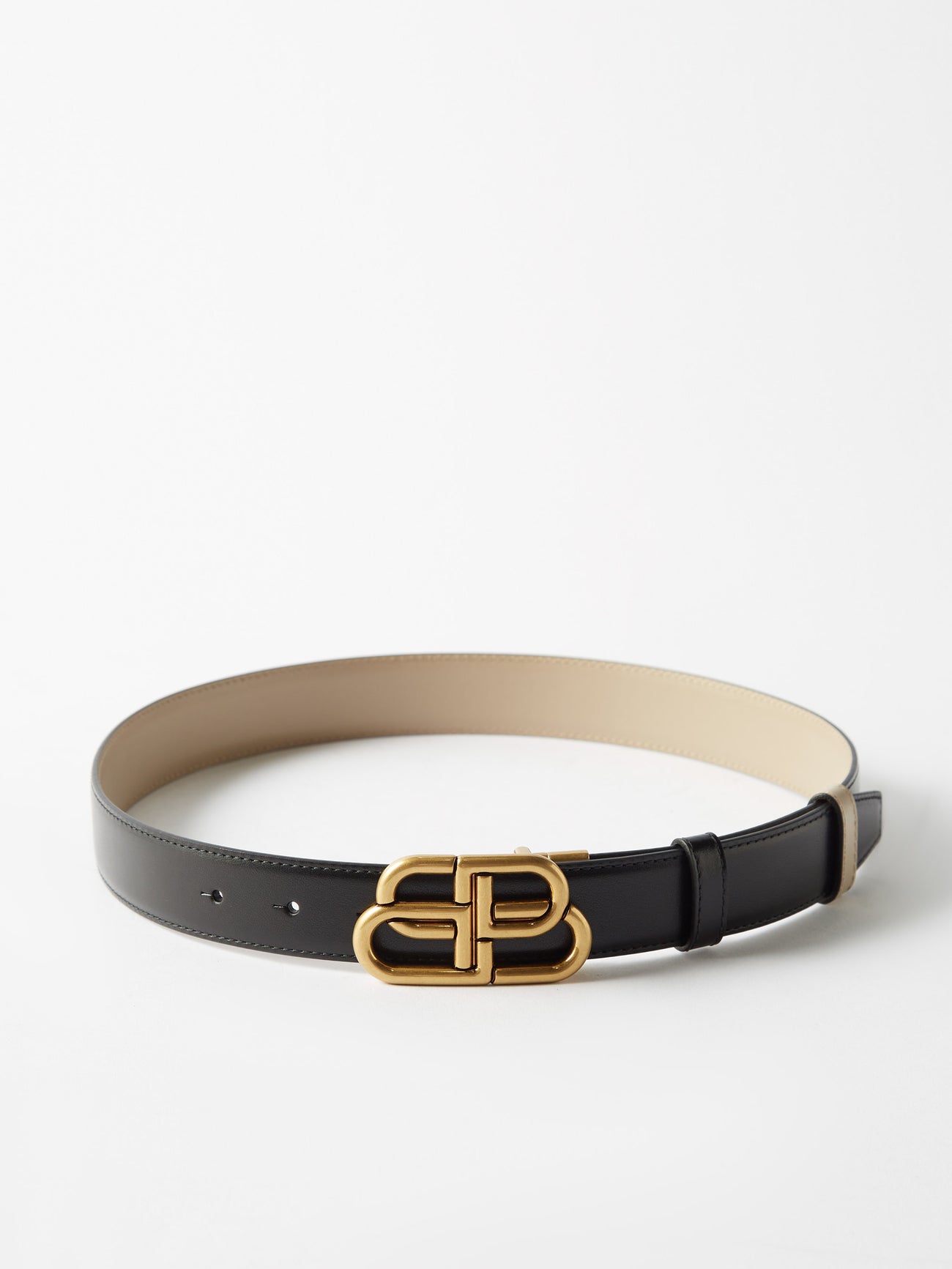 Balenciaga Logo Slim Belt Reversible Leather Beige BALENCIAGA WOMEN main image 2