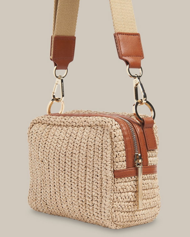 Orange/Multi Leo Mini Crossbody Straw Bag, WHISTLES