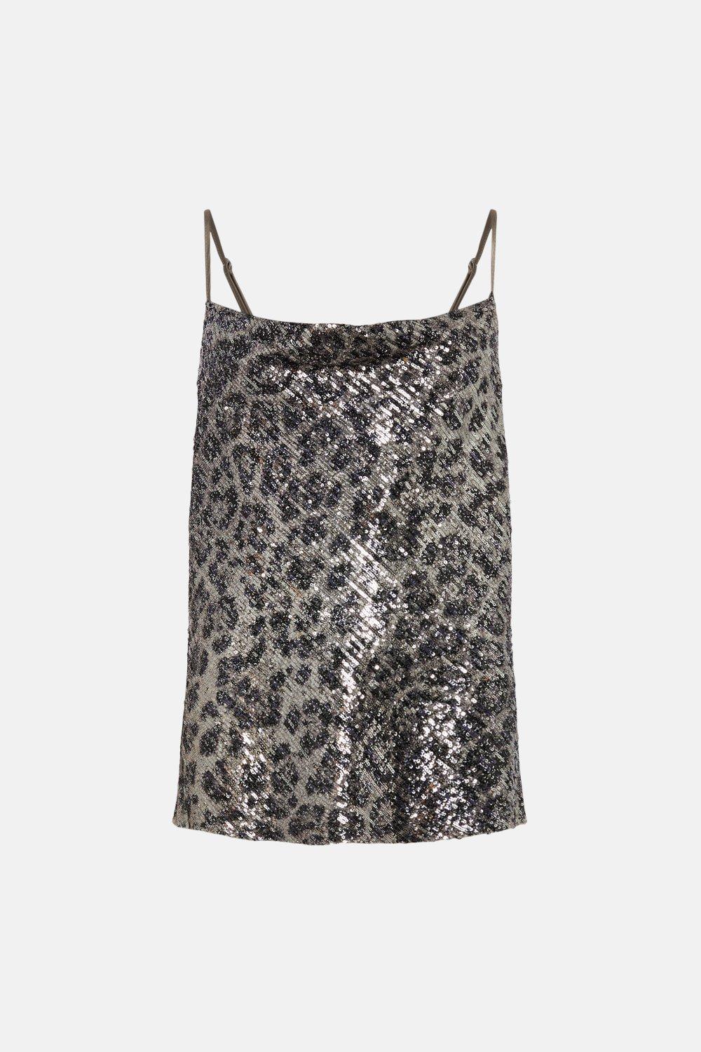 KAREN MILLEN Leopard Print Sequinned Woven Cami