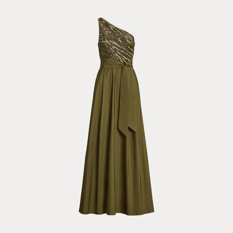 open lace back dress Vintage Ralph Laurent Purple Label One-Shoulder Draped Silk Gown – Recess main image 1