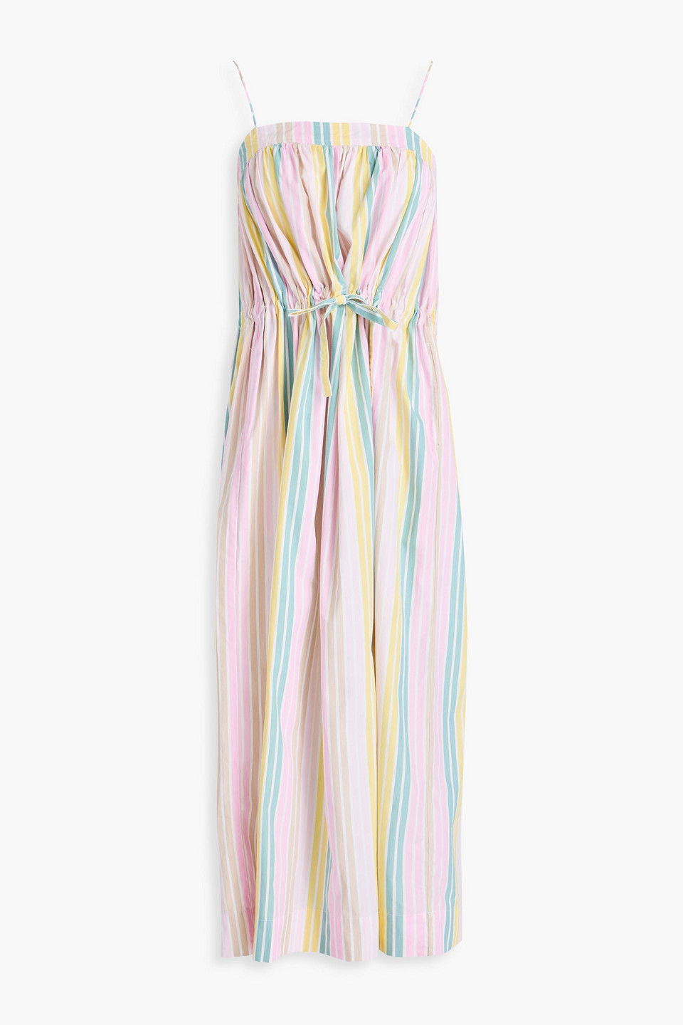 ganni striped cotton midi dress Ganni Striped Cotton-blend Seersucker Midi Dress In Light Blue
